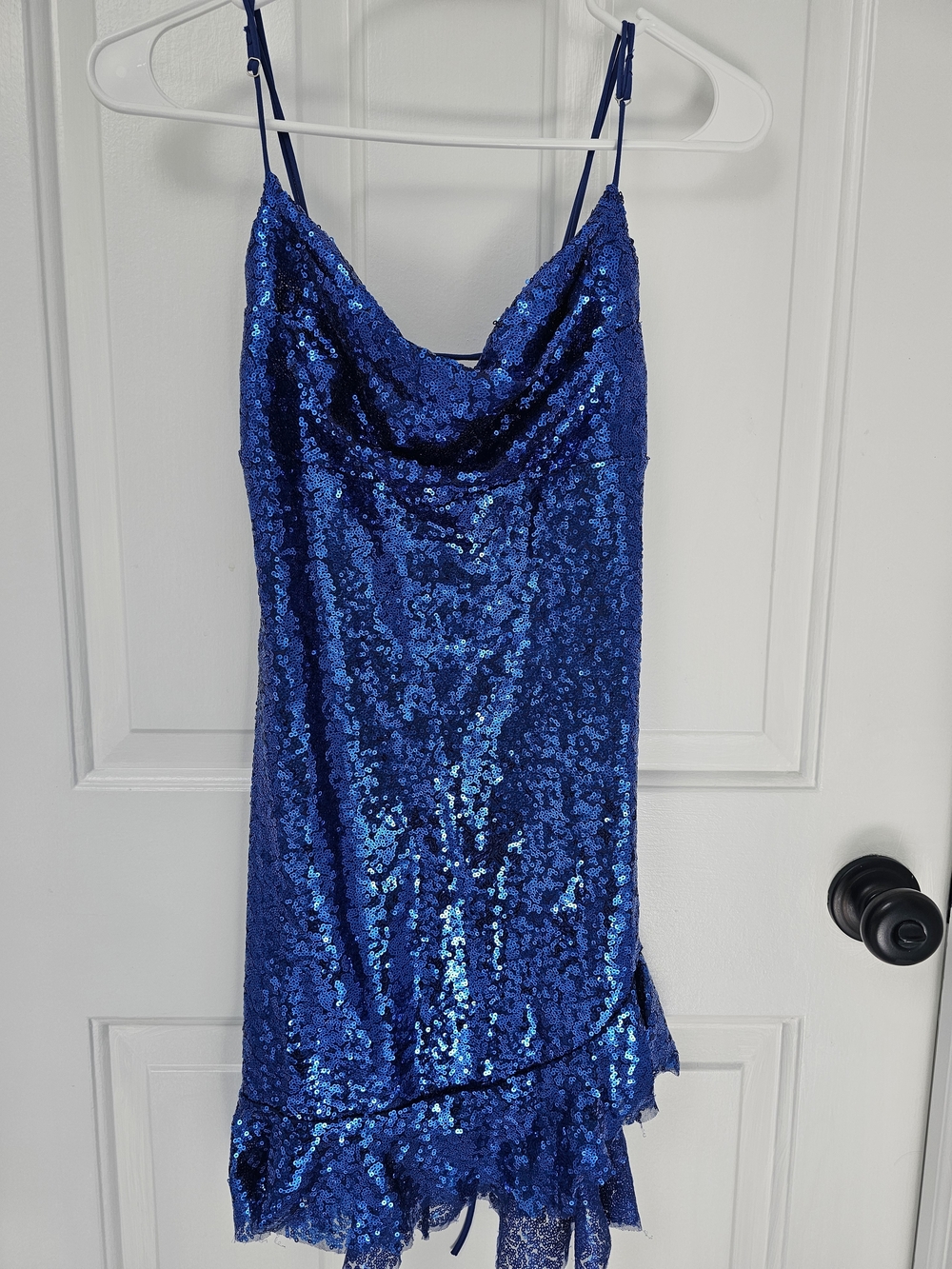 Lucy In The Sky Blue Sequin Cowl Neck Slip Dress